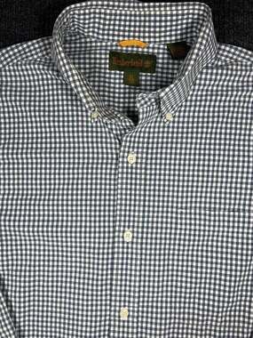 Timberland Men XL Blue White Gingham Check Long Sleeve Button Down Shirt